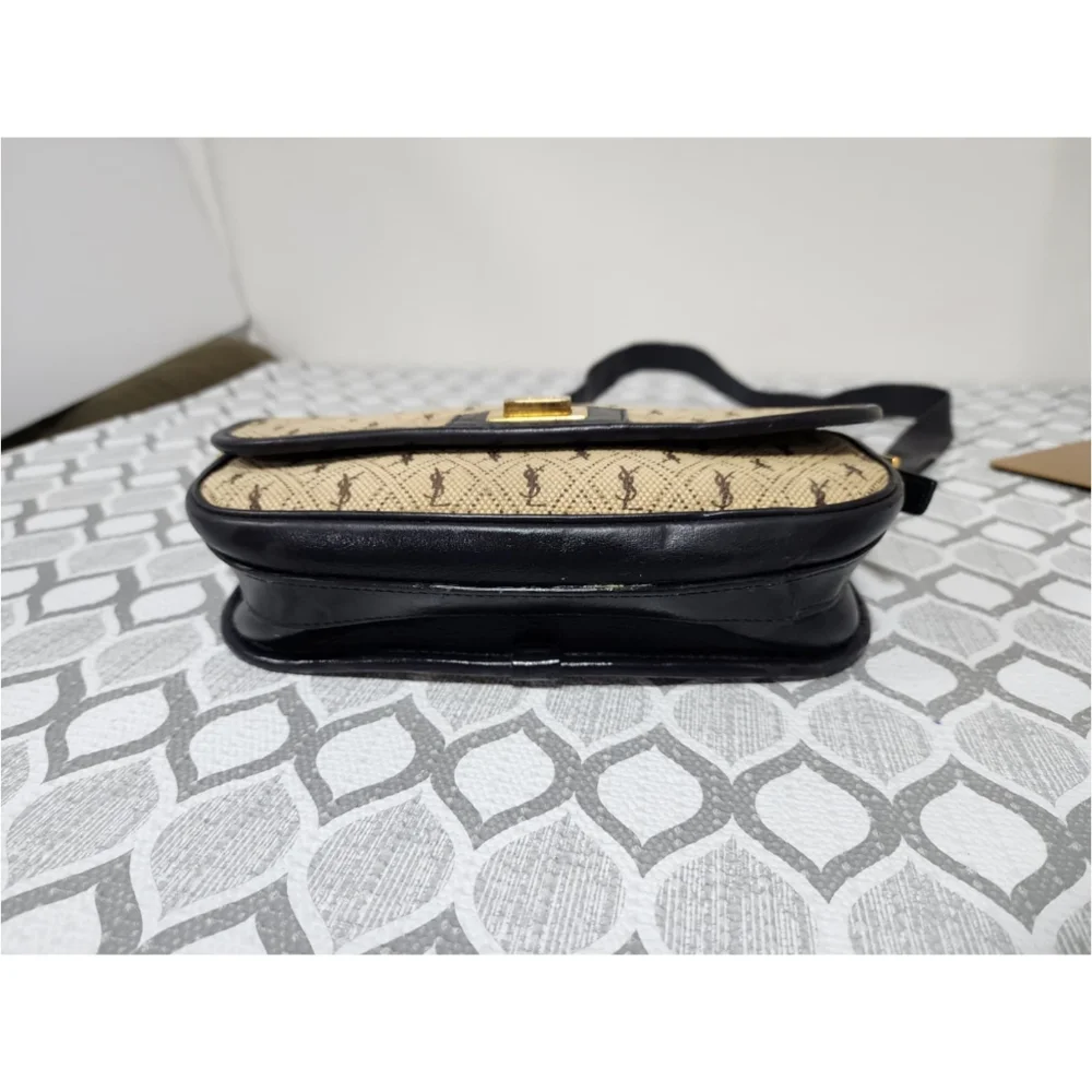 Yves Saint LaurentBeige/Navy Canvas Monogram Satchel Crossbody Bag